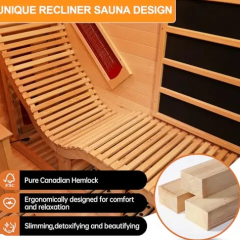 Amocane Infrared Hemlock Wooden Sauna Room with Recliner, Oxygen Bar, 1-2 Person, Left Sauna Room