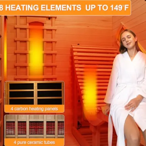 Amocane Infrared Hemlock Wooden Sauna Room with Recliner, Oxygen Bar, 1-2 Person, Left Sauna Room