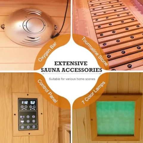 Amocane Infrared Hemlock Wooden Sauna Room with Recliner, Oxygen Bar, 1-2 Person, Left Sauna Room