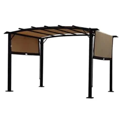 ANTSKU 12′ x 9′ Outdoor Pergola with Retractable Canopy Black Beige