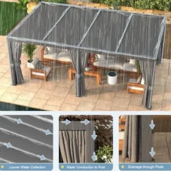 Aoxun Louvered Pergola 12′ x 20′ Outdoor Aluminum with Adjustable Roof Gray