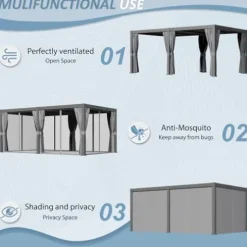 Aoxun Louvered Pergola 12′ x 20′ Outdoor Aluminum with Adjustable Roof Gray