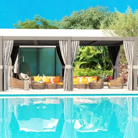 Aoxun Louvered Pergola 12′ x 20′ Outdoor Aluminum with Adjustable Roof Gray