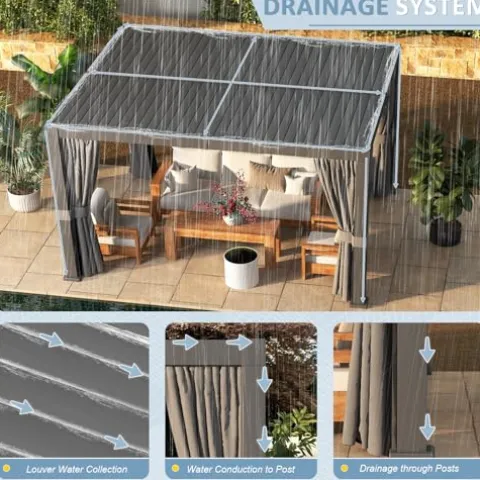 Aoxun Louvered Pergola 10x12ft Outdoor Aluminum Adjustable Roof Gray