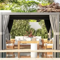 Aoxun Louvered Pergola 10x12ft Outdoor Aluminum Adjustable Roof Gray