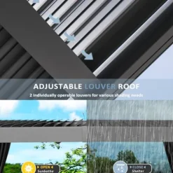 Aoxun Louvered Pergola 10x12ft Outdoor Aluminum Adjustable Roof Gray