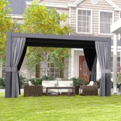 Aoxun Louvered Pergola 10x12ft Outdoor Aluminum Adjustable Roof Gray