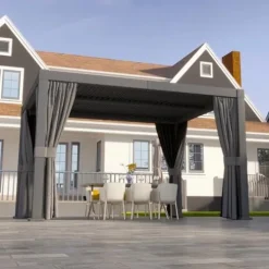 Aoxun Louvered Pergola 10x12ft Outdoor Aluminum Adjustable Roof Gray