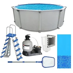 Aquarian Fuzion 24 Ft x 52 in Round Above Ground Swimming Pool Backyard Framed Pool Kit Gray