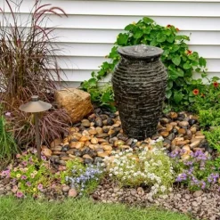 Aquascape 24 Inch Stacked Urn Kit Outdoor Fountain Slate Gray