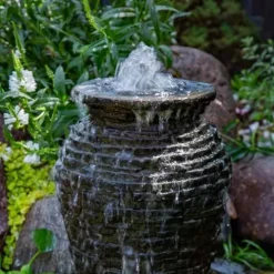 Aquascape 24 Inch Stacked Urn Kit Outdoor Fountain Slate Gray
