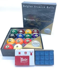 Aramith Tournament Pool Balls Set – 2-1/4″ Diameter Pro Quality – Free 12 Pack of Master Chalk