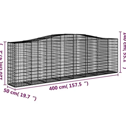 Arched Gabion Basket 157.5″x19.7″x47.2″/55.1″ Galvanized Iron White Black Other