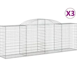 Arched Gabion Baskets 3 pcs Galvanized Iron 118.1″x19.7″x39.4″/47.2″ White Black