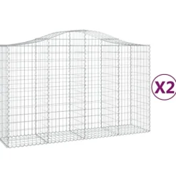 Arched Gabion Baskets 2 Pcs 78.7″x19.7″x47.2″/55.1″ Galvanized Iron for Outdoor Plants White Black Other