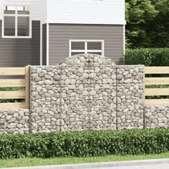 Arched Gabion Baskets 2 pcs 78.7″x19.7″x55.1″/63″ Galvanized Iron White Black