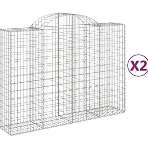 Arched Gabion Baskets 2 pcs 78.7″x19.7″x55.1″/63″ Galvanized Iron White Black