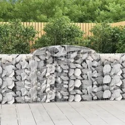 Arched Gabion Baskets 2 pcs 118.1″x19.7″x39.4″/47.2″ Galvanized Iron for Outdoor Plants White Black Other