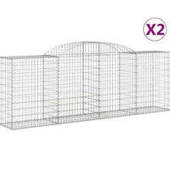 Arched Gabion Baskets 2 pcs 118.1″x19.7″x39.4″/47.2″ Galvanized Iron for Outdoor Plants White Black Other