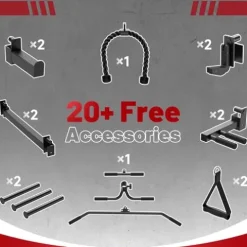 ARMAC 1500lbs Multi-Function Power Rack with Adjustable Cable Crossover Black+Red 01