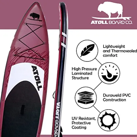 Atoll Inflatable Paddle Board with Premium SUP Accessories – 11ft Burgundy