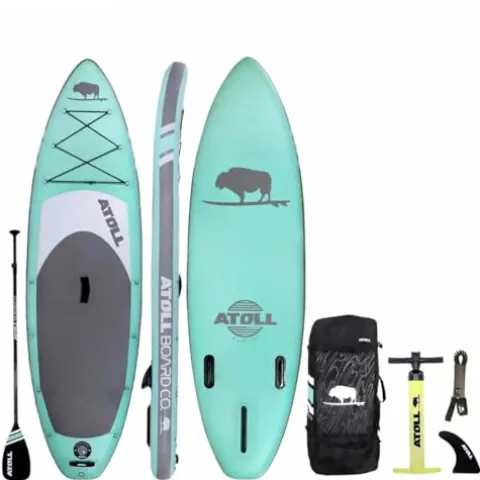 Atoll Inflatable Paddle Board with Premium SUP Stand Up Paddle Board Accessories & Back Pack, Non-Slip Comfort Deck Aqua Marine