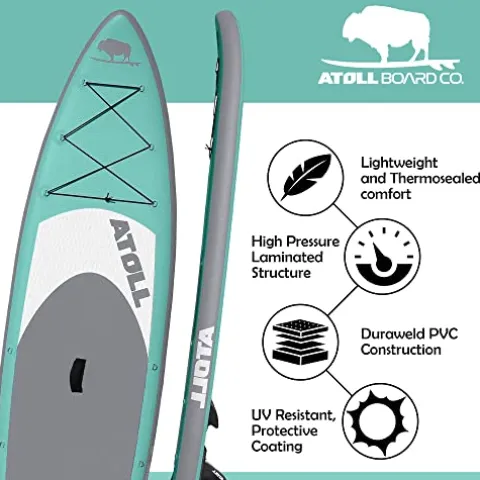 Atoll Inflatable Paddle Board with Premium SUP Stand Up Paddle Board Accessories & Back Pack, Non-Slip Comfort Deck Aqua Marine