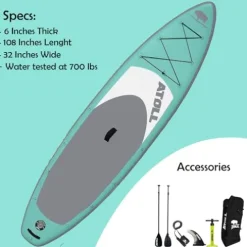 Atoll Inflatable Paddle Board with Premium SUP Stand Up Paddle Board Accessories & Back Pack, Non-Slip Comfort Deck Aqua Marine