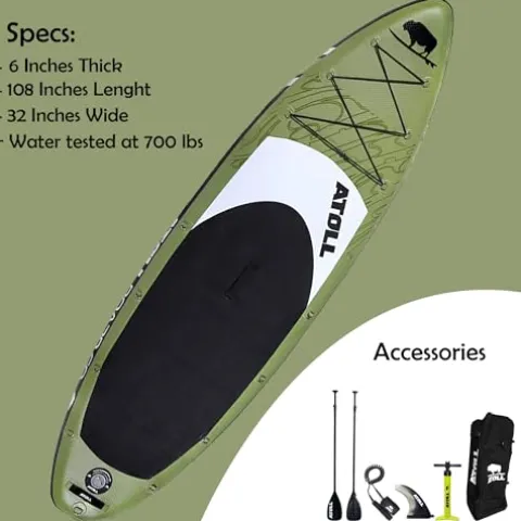 Atoll Inflatable Stand Up Paddle Board 11 Feet Army Green