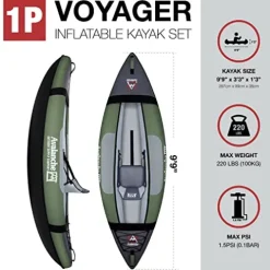 Avalanche 1-Person Voyager Inflatable Kayak Set Blue/Green