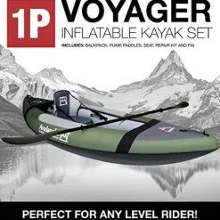 Avalanche 1-Person Voyager Inflatable Kayak Set Blue/Green