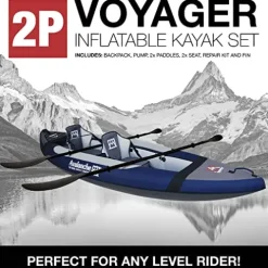 Avalanche 2-Person Voyager Inflatable Kayak Set Blue Green