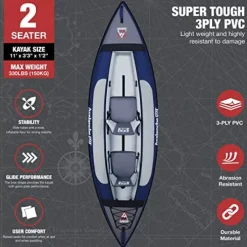 Avalanche 2-Person Voyager Inflatable Kayak Set Blue Green