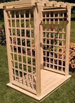 Backyard Crafts Amish-Made Lexington Style Pine Arbor with Deck 4′ Wide Walkthrough Redwood Stain