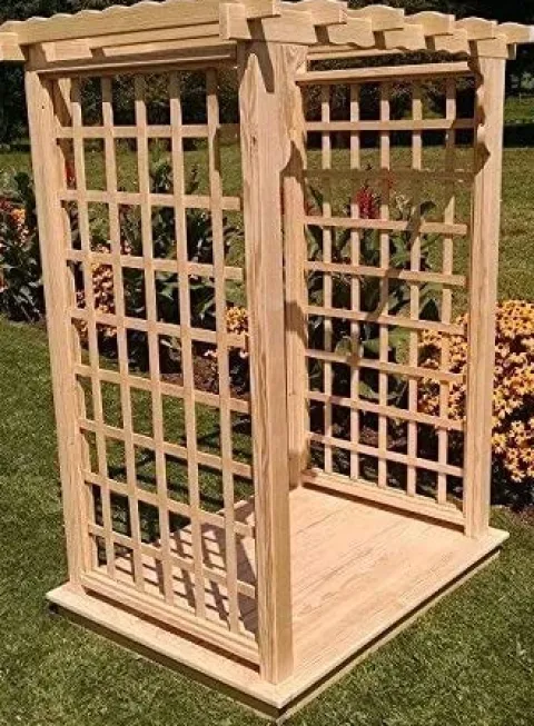 Backyard Crafts Amish-Made Lexington Style Pine Arbor with Deck 4′ Wide Walkthrough Redwood Stain