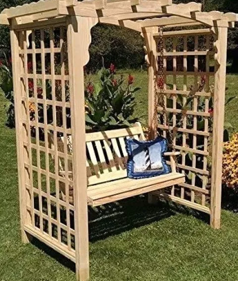 Backyard Crafts Amish-Made Cambridge Style Pine Arbor with Swing 6′ Wide White
