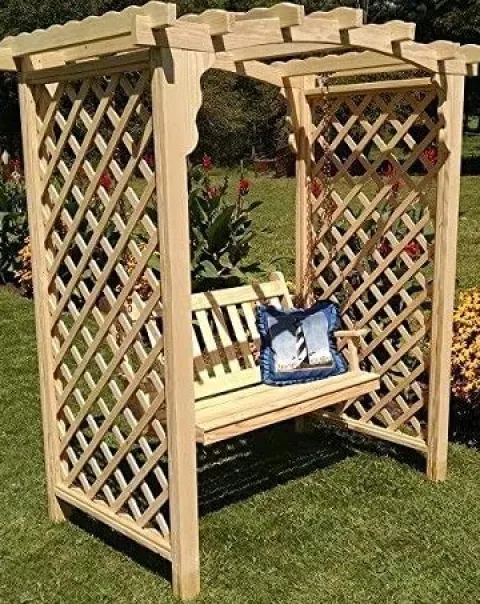 Backyard Crafts Amish-Made Jamesport Style Pine Arbor with Swing 5′ Wide Gray Stain