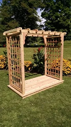 Backyard Crafts Amish-Made Lexington Style Cedar Arbor – 6′ Wide Walkthrough, Linden Leaf Stain