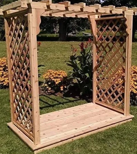 Backyard Crafts Amish-Made Covington Style Cedar Arbor with Deck 4′ Wide Natural Stain