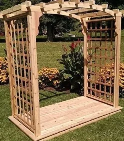 Backyard Crafts Amish-Made Cambridge Style Cedar Arbor 6′ Wide Walkthrough Gray Stain