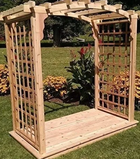 Backyard Crafts Amish-Made Cambridge Style Cedar Arbor 6′ Wide Walkthrough Gray Stain