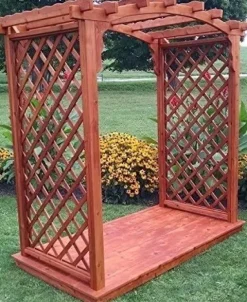 Backyard Crafts Amish-Made Jamesport Style Cedar Arbor with Deck 4′ Wide Gray Stain