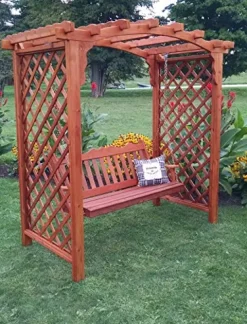 Backyard Crafts Amish-Made Jamesport Style Cedar Arbor with Swing 5′ Wide Cedar Stain