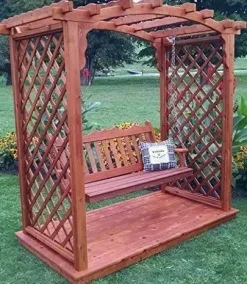 Backyard Crafts Amish-Made Jamesport Cedar Arbor with Deck & Swing 5′ Wide Unfinished