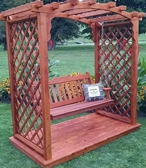 Backyard Crafts Amish-Made Jamesport Cedar Arbor with Deck & Swing 5′ Wide Unfinished