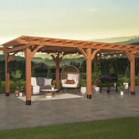 Backyard Discovery Beaumont 20′ x 12′ Cedar Wood Pergola Kit Light Brown