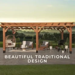 Backyard Discovery Beaumont 20′ x 12′ Cedar Wood Pergola Kit Light Brown