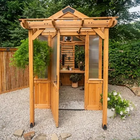 Backyard Discovery Bellerose 9′ x 6′ Cedar Wood Greenhouse Kit Light Brown