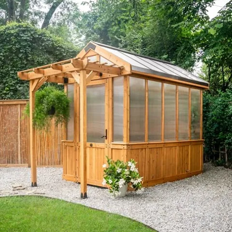 Backyard Discovery Bellerose 9′ x 6′ Cedar Wood Greenhouse Kit Light Brown