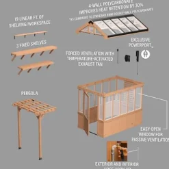 Backyard Discovery Bellerose 9′ x 6′ Cedar Wood Greenhouse Kit Light Brown